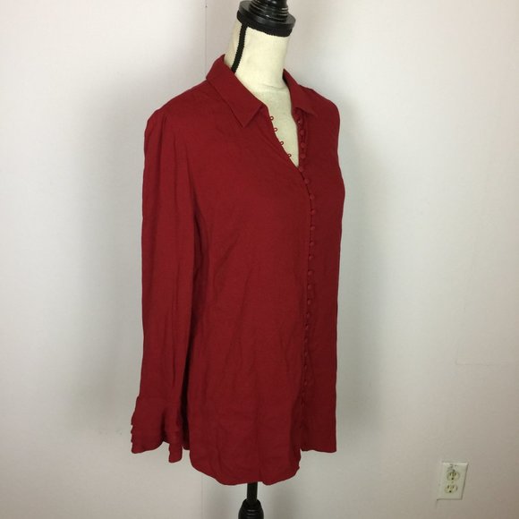Soft Surroundings Blouse Top Size PS Womans Petite Red Button Front Long Sleeve - Picture 4 of 15